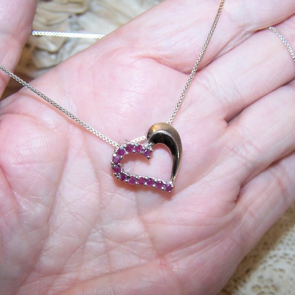 Vintage Ross Simons Sterling Silver Ruby Sliding Heart Pendant